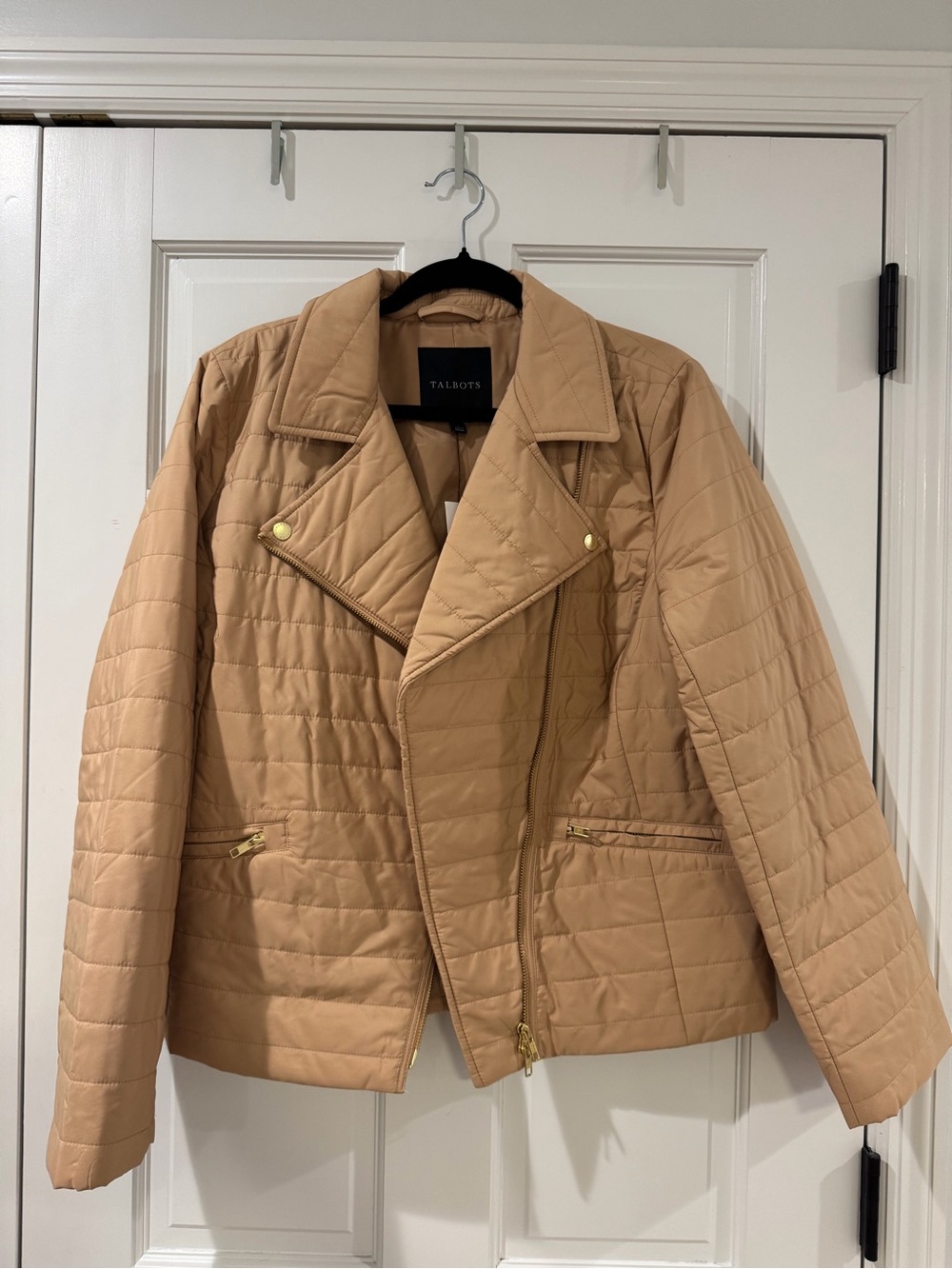 Talbots Quilted Moto Puffer Jacket in Camel/Tan